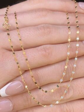 10K Solid Gold Mirror Link Chain 18” 1.6mm New In Box Yellow Gold